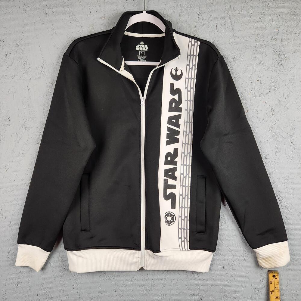 Star Wars Jacket Mens Small Black White Full Zip Sci Fi Disney Graphic Movie
